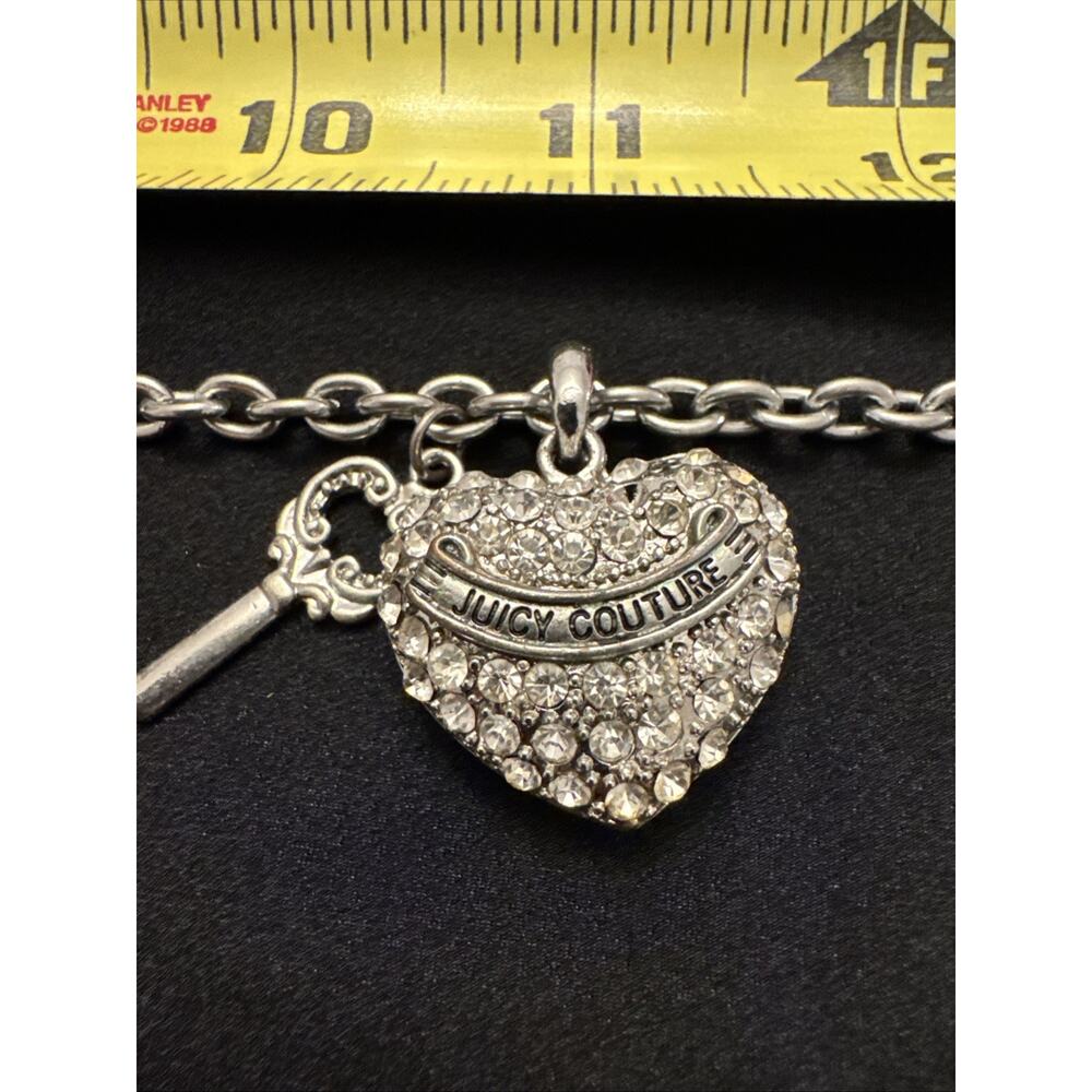 Juicy Couture Silver Tone Heart and Key Pendant Necklace